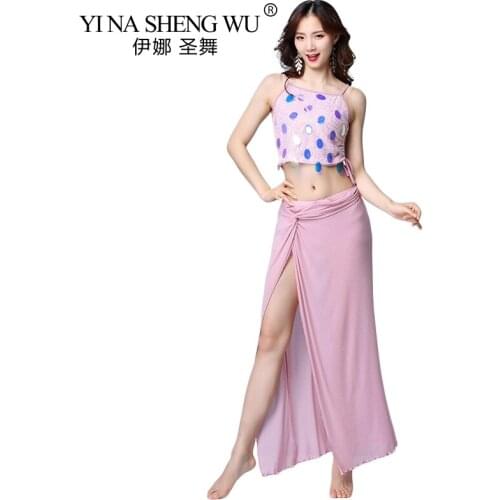 2Pcs Belly Dance Practice Set Pink Belly Dancing Suit Female Sequins Sexy Sling Practice Costumes Black Oriental Belly Dance Set