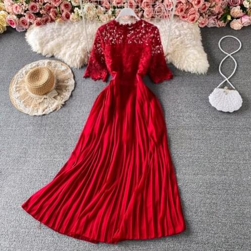 Korobov Vintage Lace Hollow Out Summer Dress 2021 New O Neck High Waist Dresses Japanese Sweet A-Line Chiffon Vestidos