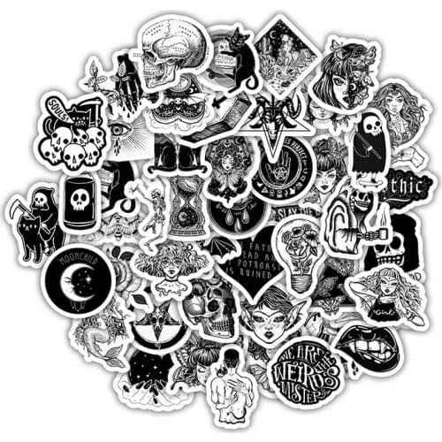 10/30/50Pcs Retro Gothic Wind Stickers Black White Girls Skull Sticker For Laptop Luggage Car Motorcycle PVC Decal Toys Sticker