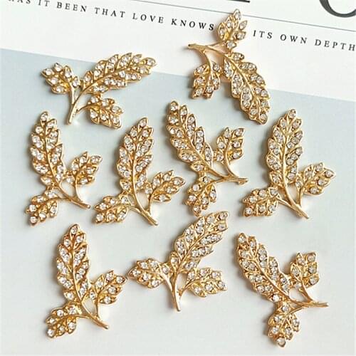 10 pcs/lot Full Diamonds Of Three Leaves K Gold Alloy Accessories DIY Creative Choker Leaf Buttons-Ornaments Earrings Jewelry