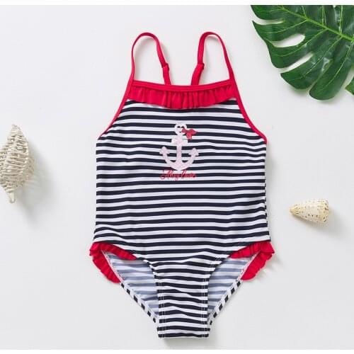 2020 New Girls Swimsuit Striped One Piece Swimwear 3-12 Years Ruffle Swimsuit Bathing Suit Sweet Heart One Piece Beachwear ST218