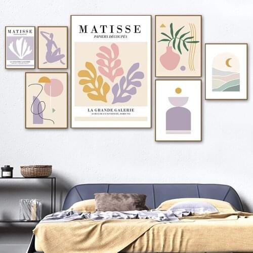 Abstract Girl Wall Art Canvas Coral Leaf Vase Geometry Matisse Paintings Nordic Posters And Prints Pictures Living Room Decor