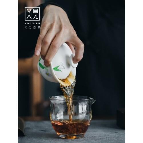 Dehua white porcelain hand-painted tureen teacup Gongfu tea Tureen teacup handmade tea making teacup Gongfu tea tureen