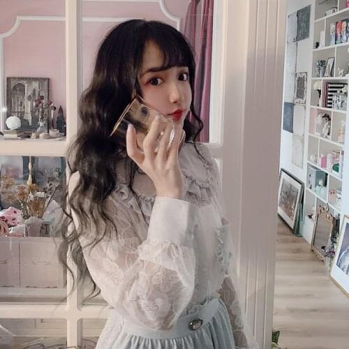 Bobon21 2020 Spring New Fashion Women Sweet Doll Collar Lace Flower Gauze Blouse Shirts Velvet Two-piece Suits T1725