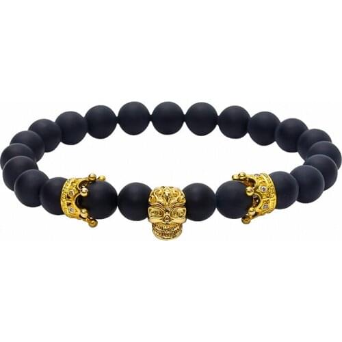 New Fashion Women Men Bead Bracelet Stones Pharaoh Skull Double Crown Bracelet Men Accessories Friendship Pulseras