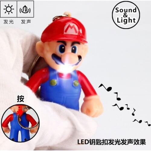 Super Mario led luminous sounding keychain flashlight anime figure mini bag pendant cartoon key ring Christmas birthday gifts