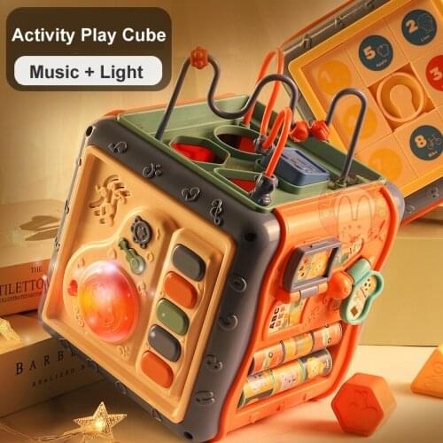 Baby Toy Activity Game Cube Six-sided Box Montessori Shape Clock Matching Baby Development Educational Childrens Toys For Kids