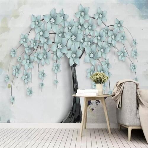 Custom Mural Wallpaper Beautiful Three-Dimensional Jewelry Flower Tree Background Wall Painting