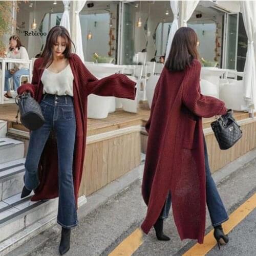Autumn Winter Womens Sweaters Cardigan Korean Style Minimalist Solid Multi Colors Casual Long Cardigan Loose Women Coat