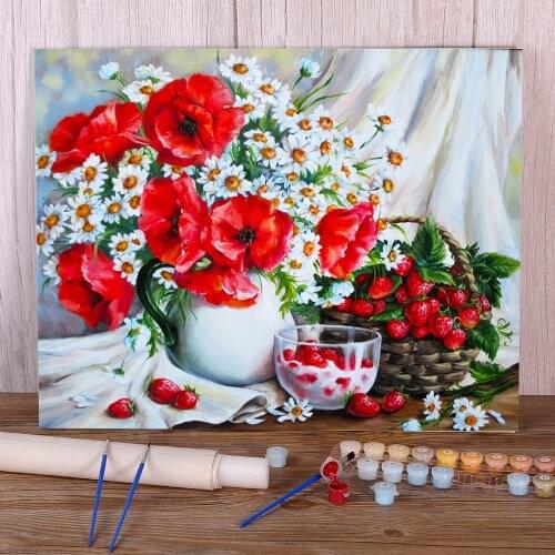 Poppy Flower Coloring By Numbers Painting Package Acrylic Paints 40*50 Oil Painting Home Decoration Crafts For Adults Art