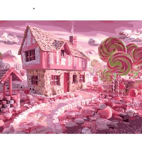 Pink Candy House Paintings By Numbers DIY Pictures Oil Coloring By Numbers Set Gift Drawing By Numbers Canvas Decor New Arrivals