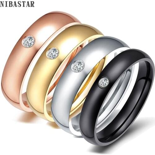 Solitaire Rings for Women 5mm Thin Stainless Steel Engagement Ring AAA CZ Stone Wedding Bands Elegant Lady Party Jewels