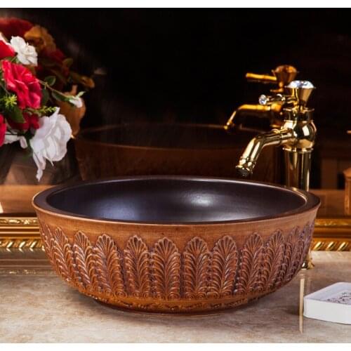 Round counter top washbasin bathroom sinks antique brown Wash Basin Bathroom Sinks