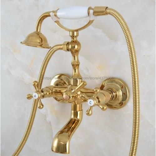 Gold Color Brass Wall Mounted Bathroom Clawfoot Bathtub Faucet & Hand Shower Basin Sink Mixer Tap & Hand Shower Nna854