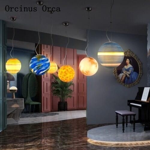 Earth Moon Planet Chandelier Boys Girls Bedroom Childrens Room Light Modern Creative LED Eight Planetary Chandeliers