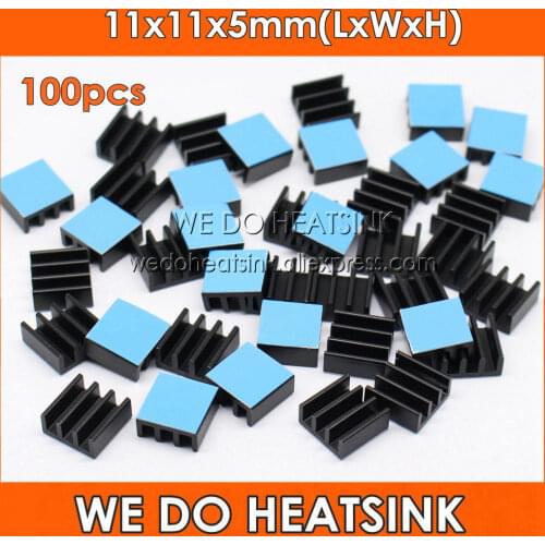 WE DO HEATSINK 100pcs 11x11x5mm Black Anodizing DIY Aluminum Heatsink Small Chip Radiator Cooler With Thermal Adhesive Tape