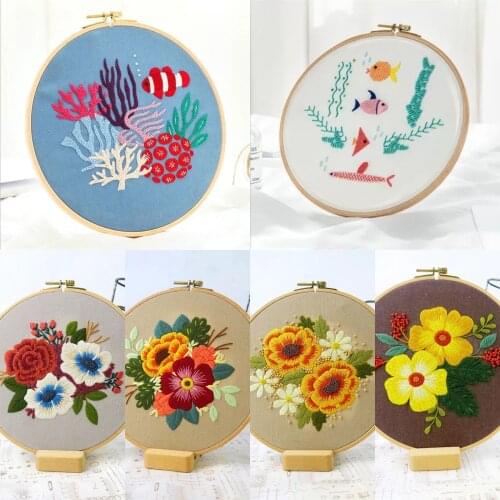 DIY Flower Pattern Printed Embroidery Kit Embroidery Hoop Cross Stitch Needlework Handmade Sewing Art Craft Painting Home Decor