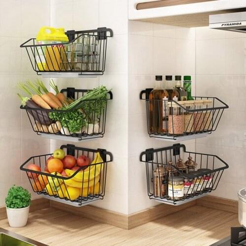 Stainless Steel Kitchen Vegetable Storage Wall Hanging Storage Basket Spice Rack Fruit Drain Kitchen Organizer Dish Drying Shelf