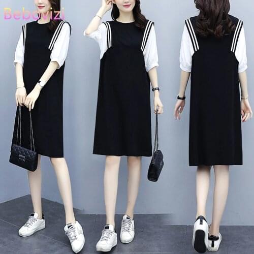 2021 New Plus Size Loose 3XL 4XL 5XL Elegance Black Midi Dress for Women Short Sleeve Summer Casual Office Lady Dresses Clothes