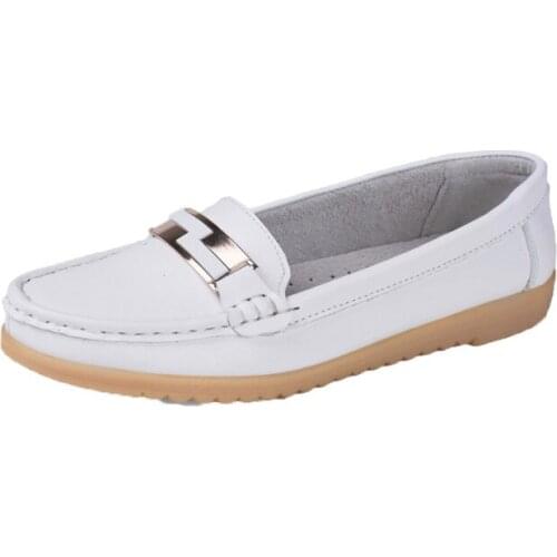New Listing Spring Women Loafers Real Cowhide Slip on Shoes White Woman Shoes Ladies Solid Flats Zapatos Nurse Mom Shoes