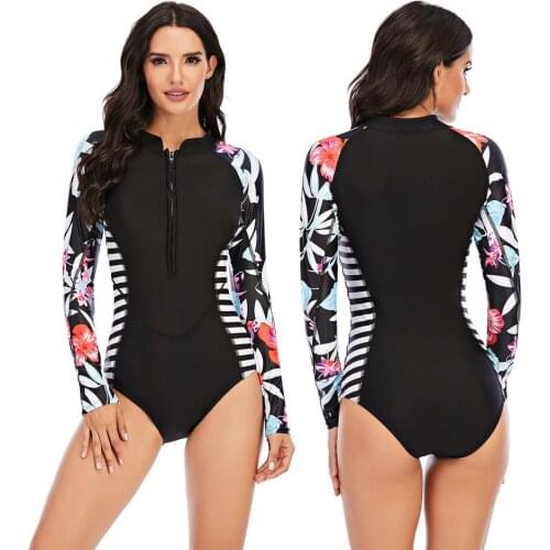 New Women Surfsuit Surfing Suits One Piece Swimwear Long Sleeve Beach Sea Swimsuit For Female Black Swimming Bathing Wear