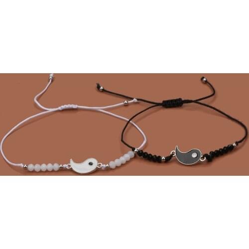2pcs Zinc Alloy Yin And Yang Charm Faceted Crystal Adjustable Bracelet Couple Lover Chinese Taoist Taij String Jewelry Present