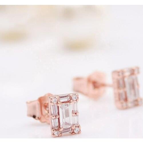 Original S925 Sterling Silver Pan Earring Creative Rose Gold Crystal Icicle Earrings For Women Wedding Gift Fashion Jewelry