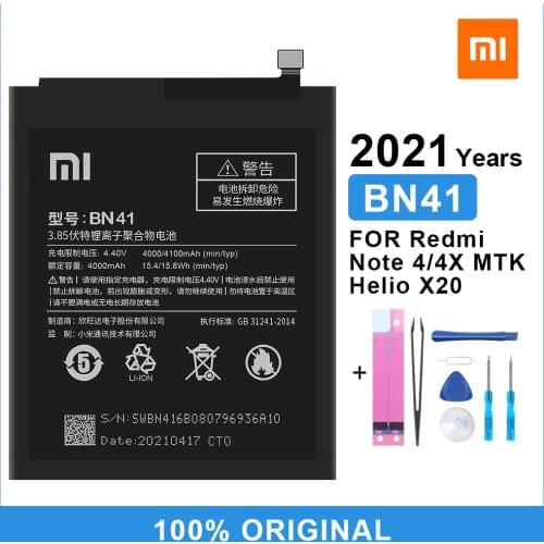 XiaoMi Phone Battery BN41 For Xiaomi Redmi Note 4 / Hongmi Note 4X MTK Helio X20 Replacement Battery 4000mAh With Free Tools