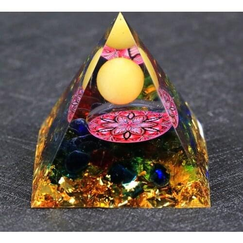 Orgonite Pyramid natural stone Beads Sphere With Lotus Totem Natural Raw Shimmer Spectrolite Stones Reiki Jewelry drop shipping