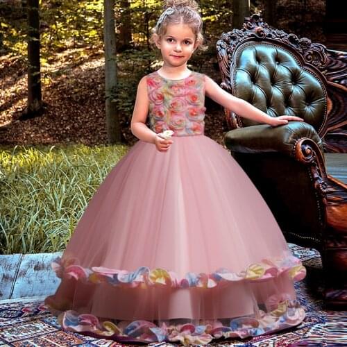 PLBBFZ 2021 New Flower Girl Dresses Lace 4-14 Years New Appliqued Pageant Dresses For Girls First Communion Dresses Kids Prom