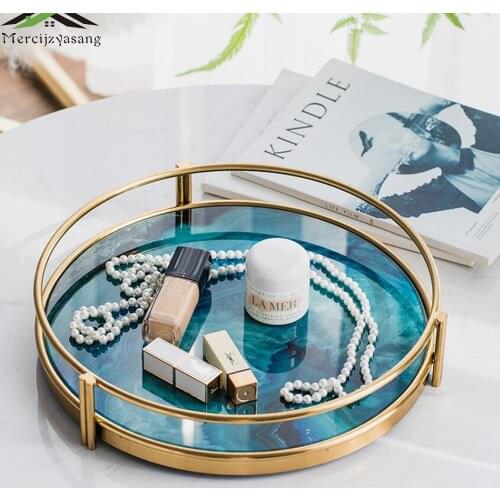 Nordic Retro Storage Tray Round Agate Tray Makeup Organizer Dessert Plate Jewelry Display Home Storage Decor Dish LPZ010