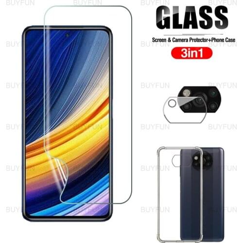 For Xiaomi Poco X3 Pro 6.67 inch 3in1 Shockproof Silicone Case for xiaomi poco F3 M3 X3 Pro HD front hydrogel film camera glass