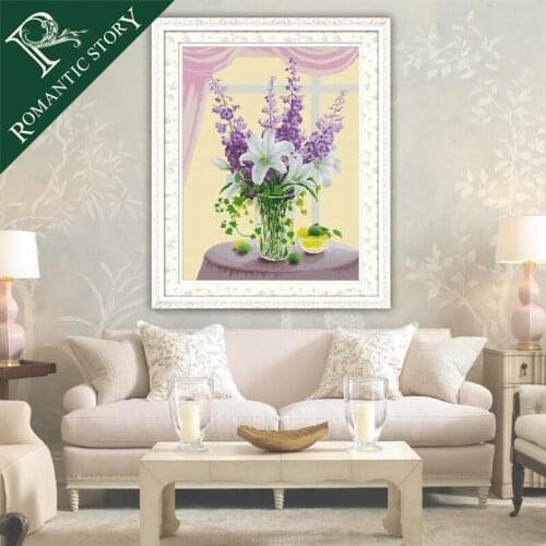 Romantic Story Dream Violet Flower Bottle Painting Cross Stitch Handmade Needlework DMC Cross-Stitch For Embroidery Kits 0842