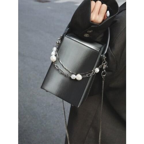 FIRMRANCH Fashion Hot Girl Trendy Gradient Silver Tote Cigarette Case Pearl Thin Chain Decoration Shoulder Crossbody Female Bag
