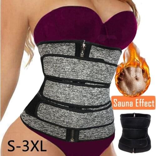 Waist Trainer Corset Sauna Sweat Sport Girdle For Women Fajas Reductoras Neoprene Weight Loss Compression Trimmer 3 Belt Zipper