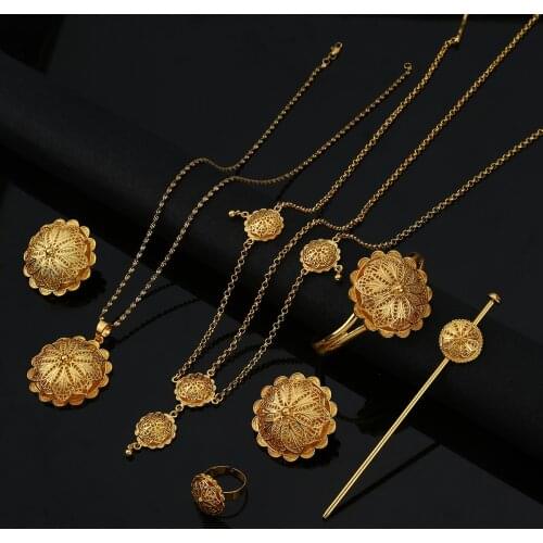 Ethiopian Eritrean Jewelry with Hair Accessories for African Bridal Wedding Jewelry Sets