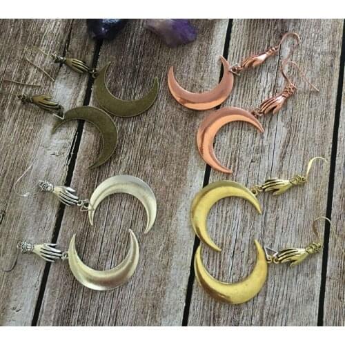 Withcraft,Witch Earrings-Crescent Moon Earrings Phantom Hands Witchy Goth Spooky Long Statement Jewelry