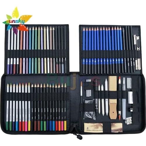 Yover 83 PCS Portable tool kit Sketch tool set Water soluble color lead Metal color lead Combination Painting suit Art supplies