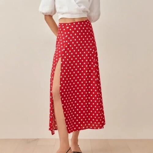 GypsyLady Polka Dot Midi Skirt Vintage Chic Summer Women Pleated Skirts Casual Chic Split Sexy Holiday Female Ladies Skirt 2021