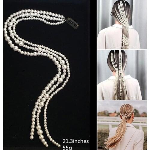 Newly Imitation Pearl Tassel Hair Clip Decorative Pearl Hair Chain Hip-hop Style Hair Decoration for Styling