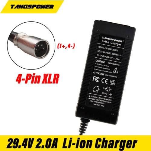 2A 29.4V charger for 24V 25.2V 25.9V 29.4V 7S lithium battery pack 29.4V e-bike charger4 pin in XLR line connector