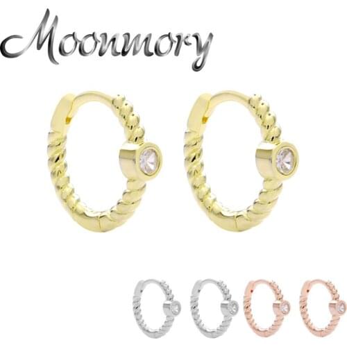 Moonmory 925 Sterling Silver Twist Spiral Round Zircon Hoop Huggies Earrings For Women Statement Evil Eye Female Brincos Jewelry
