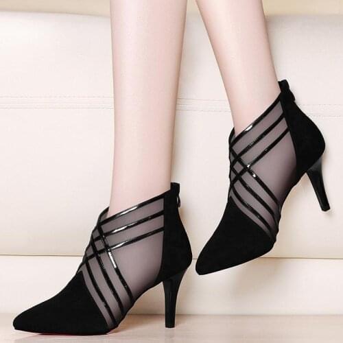 Lace mesh Women Pumps High Heels Shoes Woman Stiletto Pointed Toe Female Sexy Party Shoes Office Lady Wedding Party Plus Size