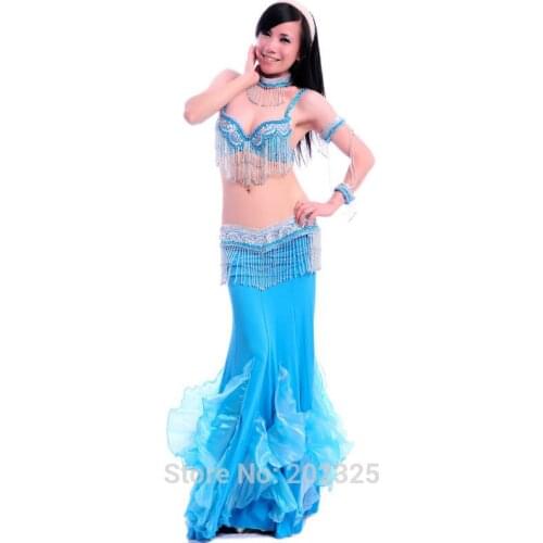 New design High quality bellydance suit belly dance costume clothes 5pcs dance set Bra belt skirt necklace & armlet -superflash