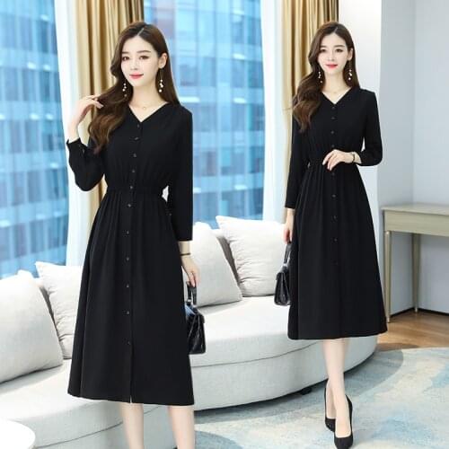 Women Long Black Long Sleeve Dress Autumn Spring Runway 2020 Elegant Korean Party Night Dress Casual Pocket Dress Fall