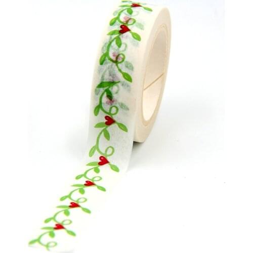 1PC 15mm*10m Kawaii Green Leaves Heart Washi Tapes for Scrapbooking Stickers Adhesive Masking Tapes School Supplies stationery