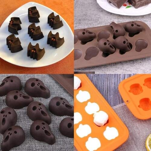1pc Halloween Silicone Mould Pumpkin Cake Chocolate Wizard Heads Biscuit Pumpkin Bats Baking Mold Hats Decor Tools Skeleton N4K0