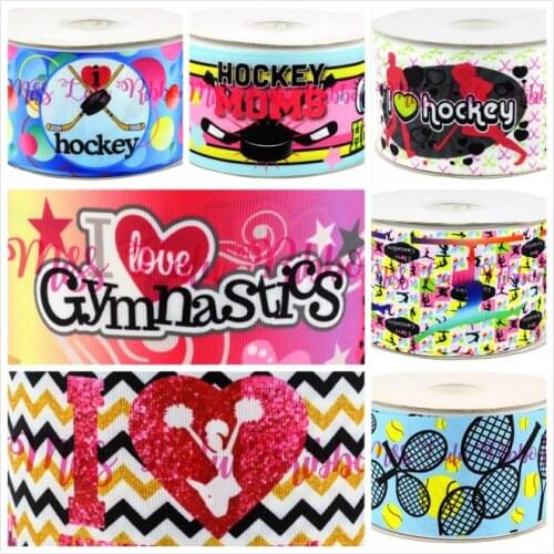 16mm-75mm Tennis&Hockey Printed Grosgrain Ribbon Love Gymnastics&Leading Sport Patterns DIY Party Decor 50yards/roll