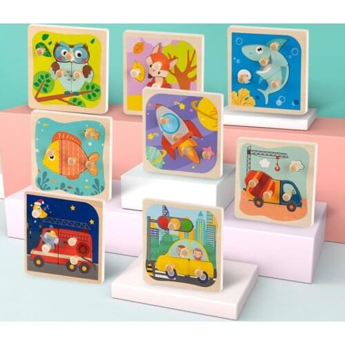 2021 Kids Animal 3D Wooden Puzzle Montessori Toy Hand Grasping Board Puzzle Children Shape Matching Educational Toy For Children