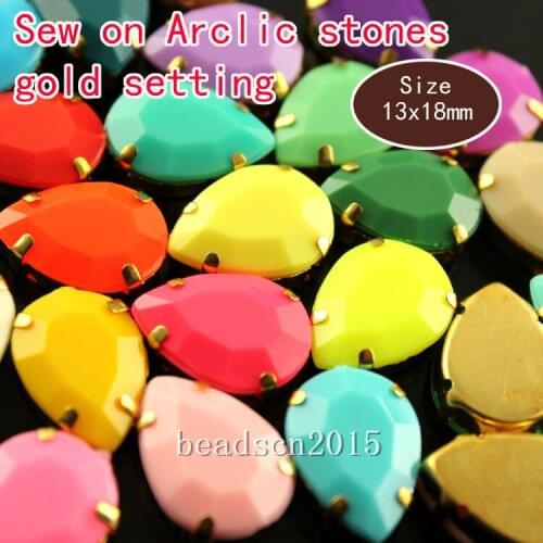 20p 13x18mm teardrop candy acrylic flatback sew on rhinestone sewing stone gold plated buckle hole beads jewel garment accessory